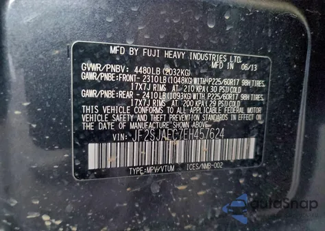 2014 Subaru Forester 2.5I Premium из США, поврежденный, VIN JF2SJAEC7EH457624